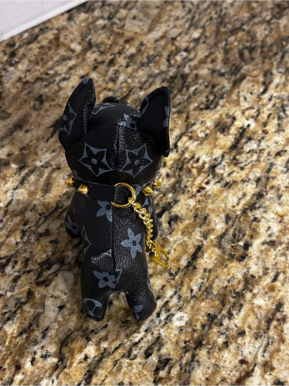 Black Dog Bag Charm with Gold Stud Collar - Picture 5 of 6